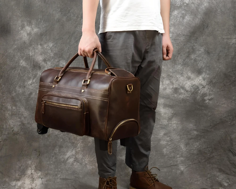 leather duffel carry on